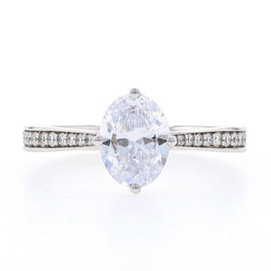 White Gold Semi-Mount Hidden Halo Engagement Ring - 14k for 8x6mm Oval CZ & Dias